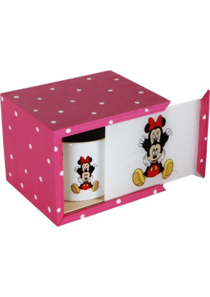 Mickey Mouse Minnie Mouse Pembe Tasarımlı Ahşap Doğal Kutulu Kupa modelleri