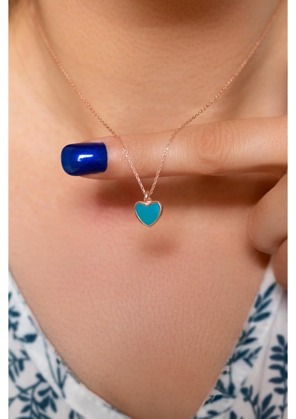 Kalp Mineli Gümüş Kolye - Rose