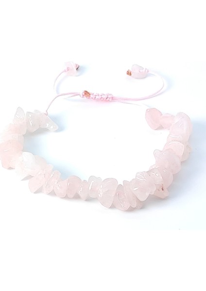 Gül Kuvars Kırık Taş Örme Bileklik ( Pembe Ipli)