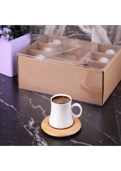 Porselen Bambu Altlıklı Kahve Takımı 6 Kişilik