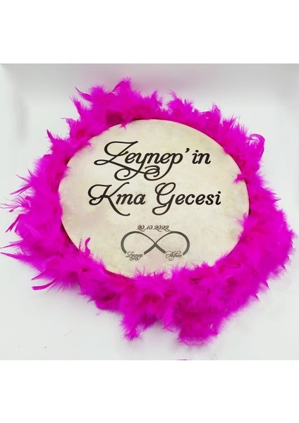 İsim Baskılı Orta Boy Koyu Pembe Tüylü Deri Tef