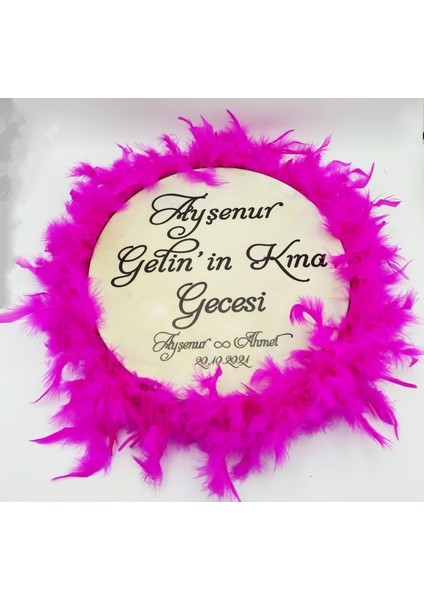 İsim Baskılı Orta Boy Koyu Pembe Tüylü Deri Tef modelleri