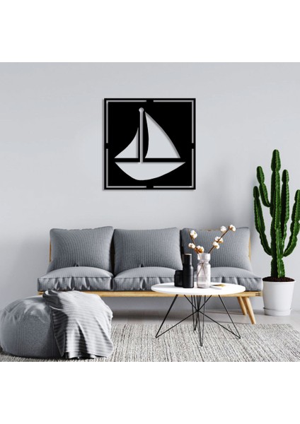 Geometrik Sağa Dönük Gemi Duvar Oda Ev Aksesuarı Ahşap Tablo 50 x 50 cm