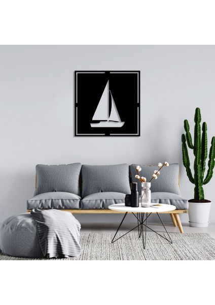 Geometrik Yelkenli Tekne Figürü Duvar Oda Ev Aksesuarı Ahşap Tablo 50 x 50 cm