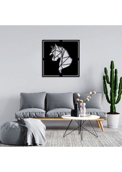 Geometrik Parçalı Unicorn Kafası Duvar Oda Ev Aksesuarı Ahşap Tablo 50 x 50 cm