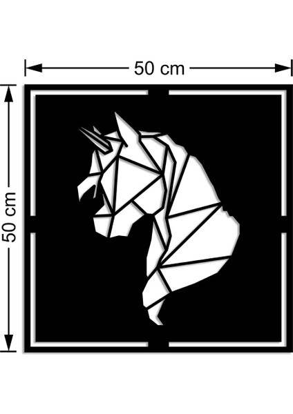 Geometrik Parçalı Unicorn Kafası Duvar Oda Ev Aksesuarı Ahşap Tablo 50 x 50 cm