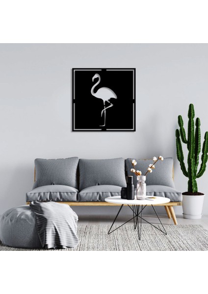 Geometrik Sola Dönük Flamingo Duvar Oda Ev Aksesuarı Ahşap Tablo 50 x 50 cm