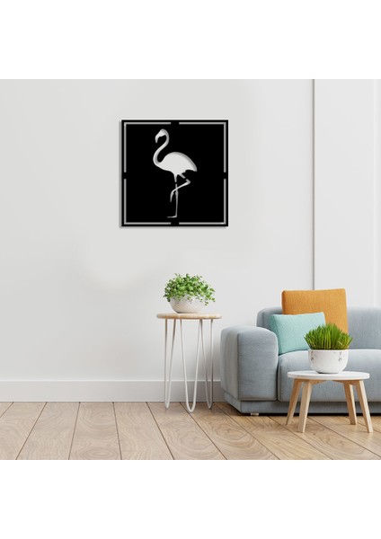Geometrik Sola Dönük Flamingo Duvar Oda Ev Aksesuarı Ahşap Tablo 50 x 50 cm