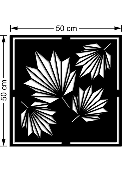 Geometrik Üçgen Desenli Çınar Yaprağı Duvar Aksesuarı Ahşap Tablo 50 x 50 cm