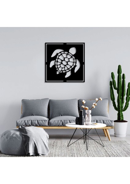 Geometrik Yüzen Deniz Kaplumbağası Duvar Oda Ev Aksesuarı Ahşap Tablo 50 x 50 cm