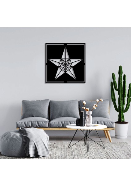 Geometrik Üçgenlerden Oluşmuş Yıldız Duvar Ev Aksesuarı Ahşap Tablo 50 x 50 cm