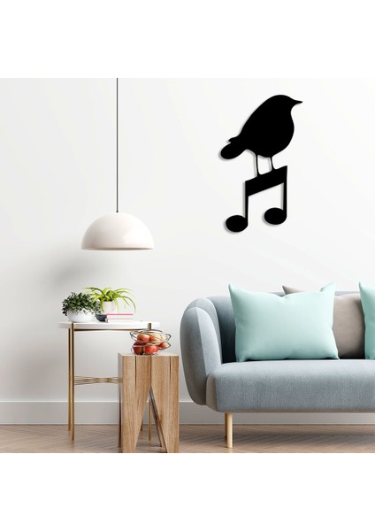 Müzik Işareti ve Kuş Duvar Oda Ev Aksesuarı Ahşap Tablo 29 x 50 cm