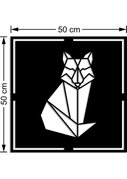 Geometrik Parçalardan Oluşmuş Tilki Duvar Oda Aksesuarı Ahşap Tablo 50 x 50 cm