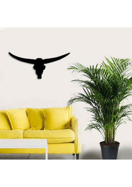 Boynuzları Uzamış Öküz Başı Duvar Oda Ev Aksesuarı Ahşap Tablo 50 x 21 cm
