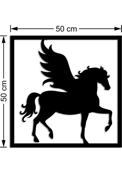 Çerçevede Kanatları Açık Pegasus Atı Duvar Oda Aksesuarı Ahşap Tablo 50 x 50 cm modelleri