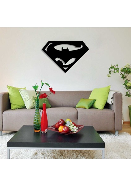 Süpermen ve Batman Yazısı Duvar Oda Ev Aksesuarı Ahşap Tablo 50 x 33 cm