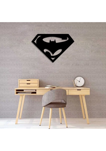 Süpermen ve Batman Yazısı Duvar Oda Ev Aksesuarı Ahşap Tablo 50 x 33 cm