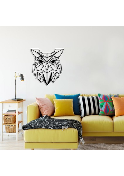 Geometrik Vahşi Doğa Baykuş Kafası Duvar Oda Ev Aksesuarı Ahşap Tablo 45 x 50 cm