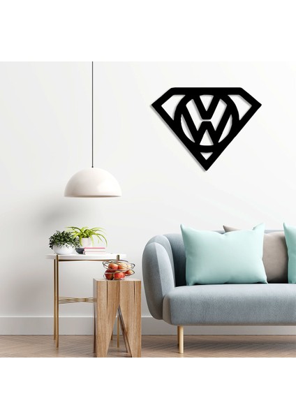 Üçgenin Içinde Volkswagen Logosu Duvar Oda Ev Aksesuarı Ahşap Tablo 50 x 37 cm