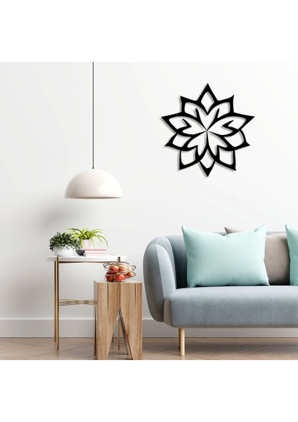 On Yapraklı Mandala Deseni Duvar Oda Ev Aksesuarı Ahşap Tablo 49 x 50 cm