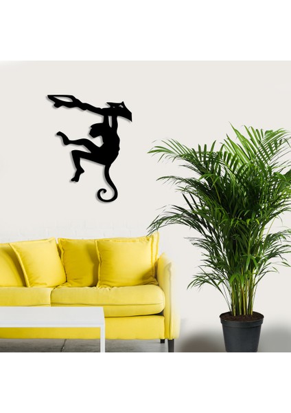 Dalda Atlayıp Zıplayan Maymun Duvar Oda Ev Aksesuarı Ahşap Tablo 39 x 50 cm