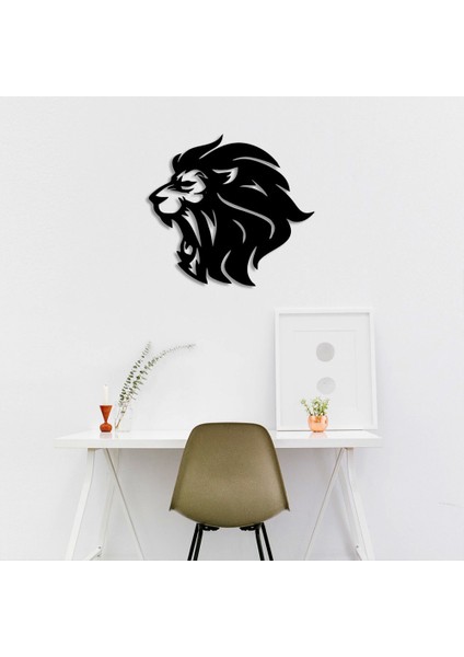 Ağzını Açmış Aslan Kafası Duvar Oda Ev Aksesuarı Ahşap Tablo 50 x 45 cm