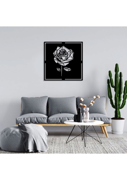 Geometrik Parçalı Detaylı Gül Rose Duvar Oda Ev Aksesuarı Ahşap Tablo 50 x 50 cm