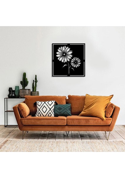Geometrik Parçalı Afrika Papatyası Duvar Oda Ev Aksesuarı Ahşap Tablo 50 x 50 cm