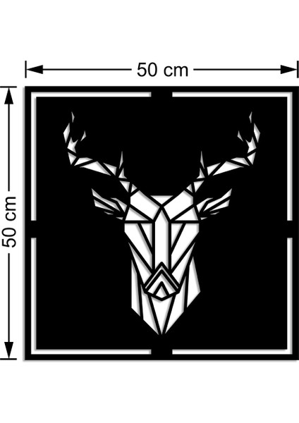 Geometrik Parçalı Detaylı Geyik Kafası Duvar Oda Aksesuar Ahşap Tablo 50X50CM