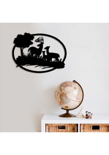 Ağaçların Arasında Bekleyen Geyikler Duvar Oda Aksesuarı Ahşap Tablo 50 x 36 cm