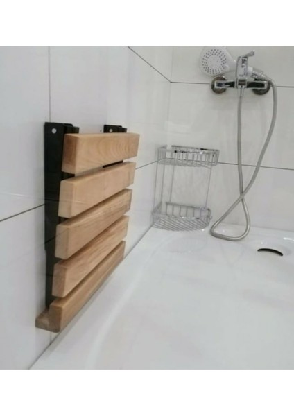 Nym Concept Doğal Gürgen Ağacından Katlanır Banyo Taburesi ,Lüks Banyo Taburesi