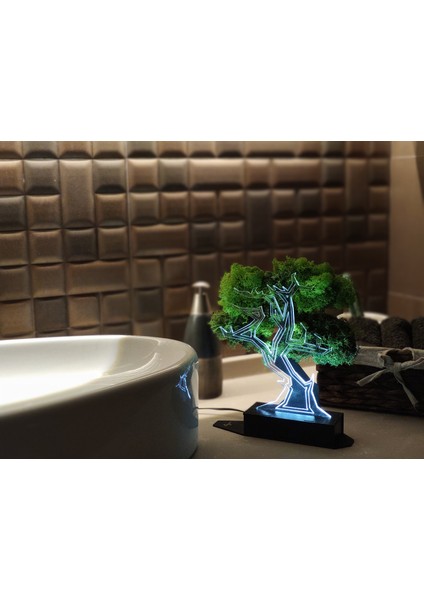 3D Şoklanmış Yosun Bonsai Ağacı 3 Boyutlu Dekoratif LED Masa