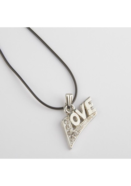 Taşlı Love Figürlü Vinlex Deri Kolye