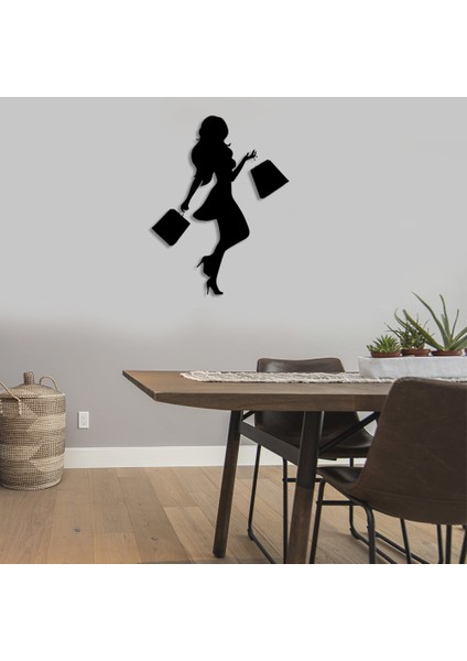 Alışveriş Çantası Bulunan Kadın Duvar Oda Ev Aksesuarı Ahşap Tablo 38 x 50 cm fiyatları
