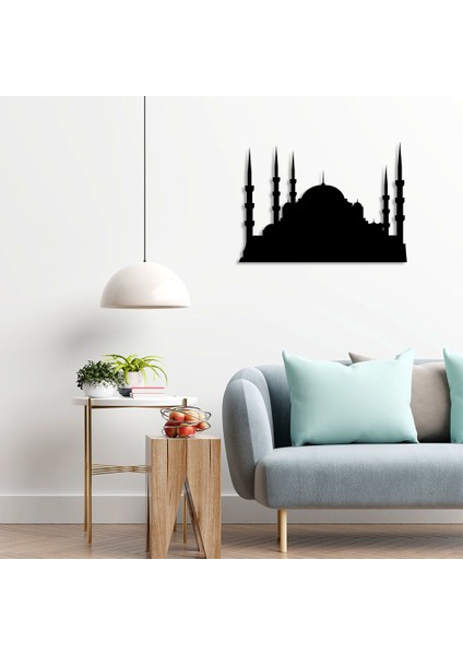 Beş Minaresi Olan Cami Duvar Oda Ev Aksesuarı Ahşap Tablo 50 x 36 cm