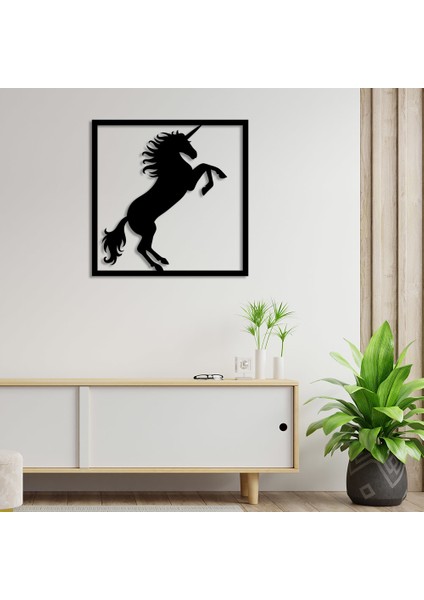 Çerçeve Içinde Ayakları Havada Unicorn Duvar Aksesuarı Ahşap Tablo 50 x 50 cm