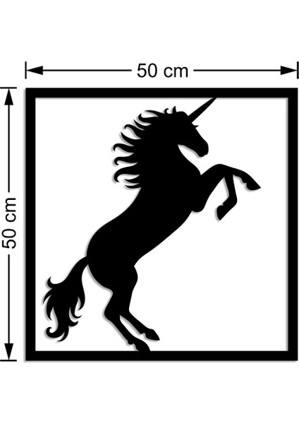 Çerçeve Içinde Ayakları Havada Unicorn Duvar Aksesuarı Ahşap Tablo 50 x 50 cm