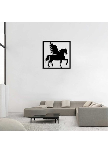 Çerçevede Kanatları Açık Pegasus Atı Duvar Oda Aksesuarı Ahşap Tablo 50 x 50 cm