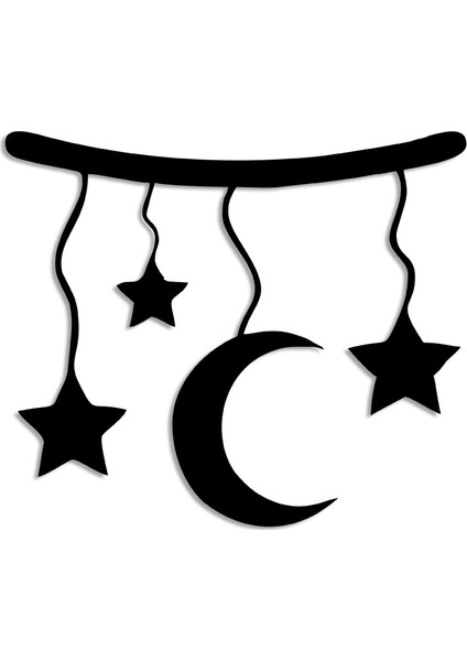 Dalda Salınan Yıldızlar Ay Duvar Oda Ev Aksesuarı Ahşap Tablo 50 x 42 cm modelleri