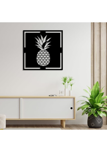 Dalga ve Su Yolu Desenli Ananas Duvar Oda Ev Aksesuarı Ahşap Tablo 50 x 50 cm