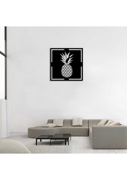 Dalga ve Su Yolu Desenli Ananas Duvar Oda Ev Aksesuarı Ahşap Tablo 50 x 50 cm