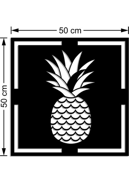 Dalga ve Su Yolu Desenli Ananas Duvar Oda Ev Aksesuarı Ahşap Tablo 50 x 50 cm