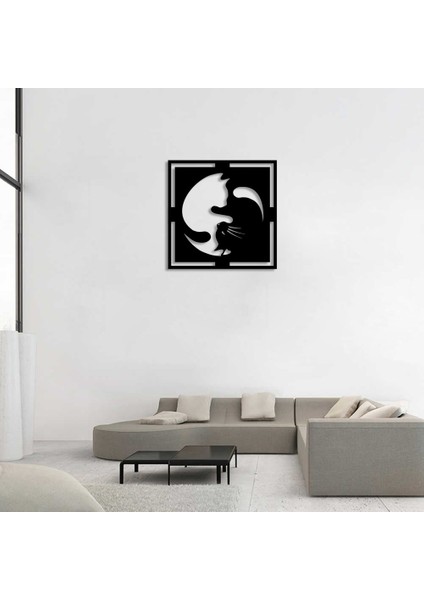Denge Siyah Kedi ve Beyaz Kedi Duvar Oda Ev Aksesuarı Ahşap Tablo 50 x 50 cm fiyatları