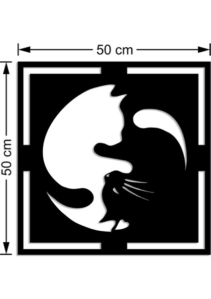 Denge Siyah Kedi ve Beyaz Kedi Duvar Oda Ev Aksesuarı Ahşap Tablo 50 x 50 cm modelleri