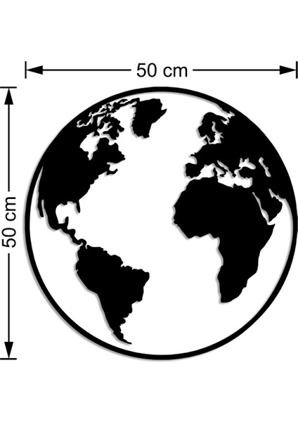 Dünya Küre Yuvarlak Duvar Tablosu Dekoratif Ev Aksesuarı Ahşap Tablo 50 x 50 cm