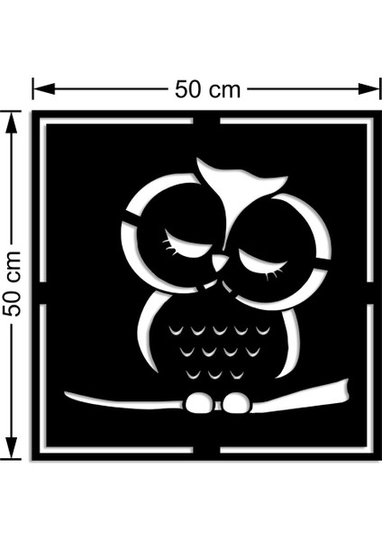 Geometrik Dalda Uyuyan Baykuş Duvar Oda Ev Aksesuarı Ahşap Tablo 50 x 50 cm