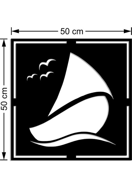 Geometrik Denizde Süzülen Sandal Duvar Oda Ev Aksesuarı Ahşap Tablo 50 x 50 cm