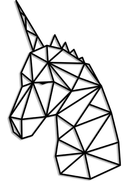 Geometrik Doğru Bakan Unicorn Kafası Duvar Ev Aksesuarı Ahşap Tablo 31 x 50 cm