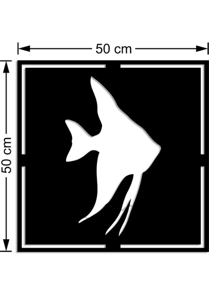 Geometrik Doğru Yüzen Melek Balığı Duvar Ev Aksesuarı Ahşap Tablo 50 x 50 cm