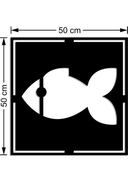 Geometrik Doğru Yüzen Sevimli Balık Duvar Ev Aksesuarı Ahşap Tablo 50 x 50 cm